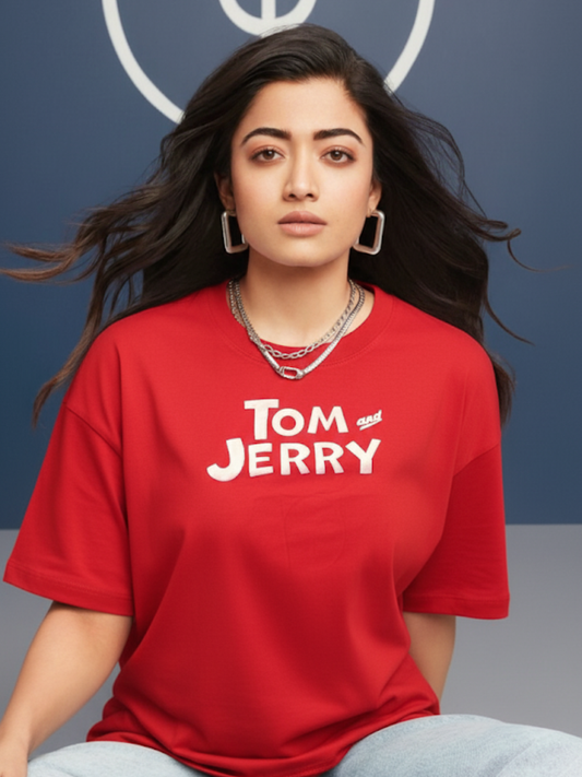 Premium Cotton Red “Tom & Jerry” Graphic T-Shirt (Unisex)